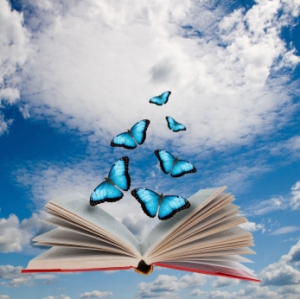 Open book and  butterflies